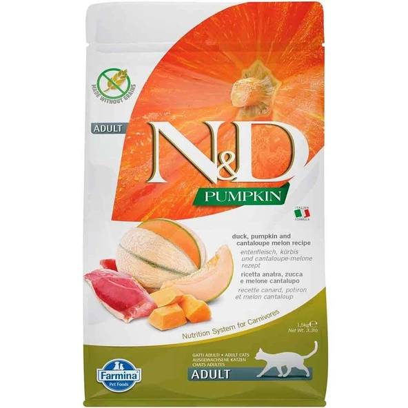N&D Balkabaklı Ördek Ve Kavunlu Kedi Maması 1,5 Kg ürün görseli 1