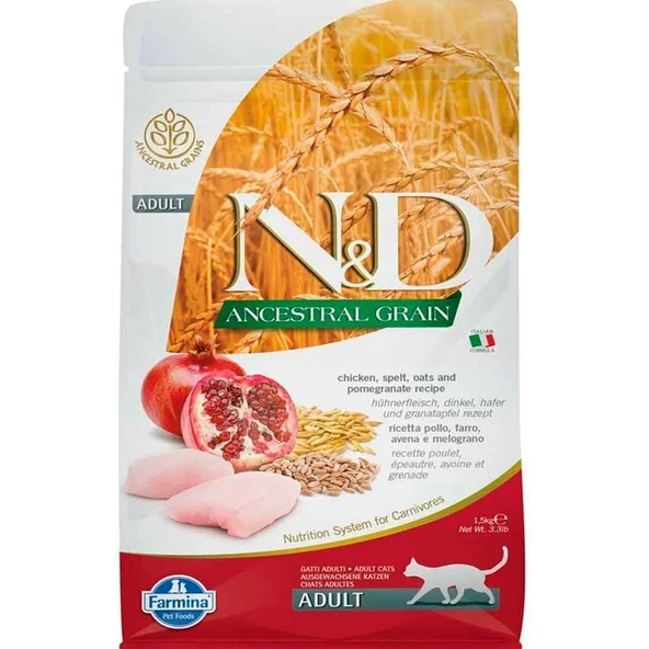 ND Düşük Tahıllı Tavuklu ve Narlı Kedi Maması 1,5 Kg ürün görseli 1