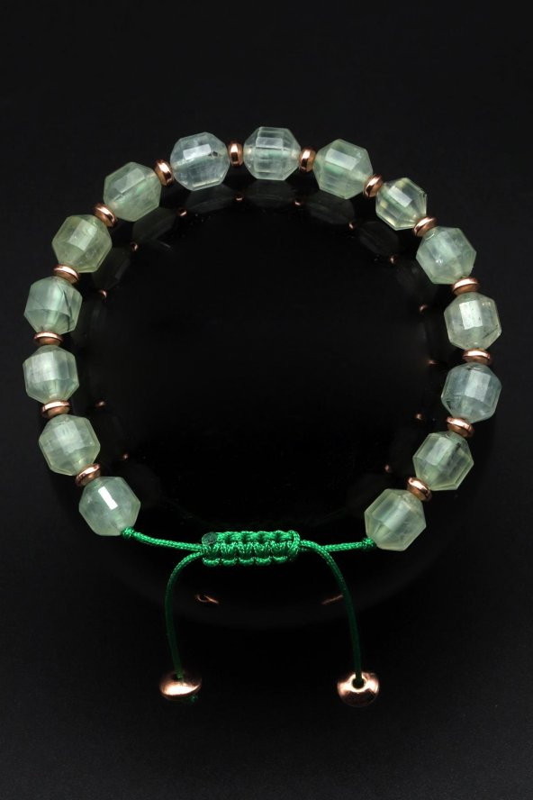Prehnite Doğal Taş Makrome Örme Bileklik Hexagonal Kesim ürün görseli 1