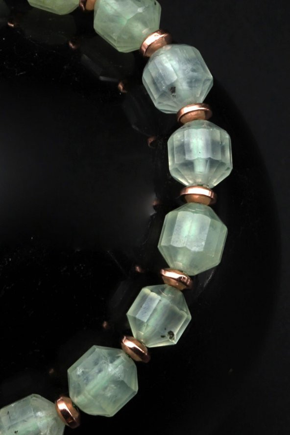 Prehnite Doğal Taş Makrome Örme Bileklik Hexagonal Kesim - Resim 2