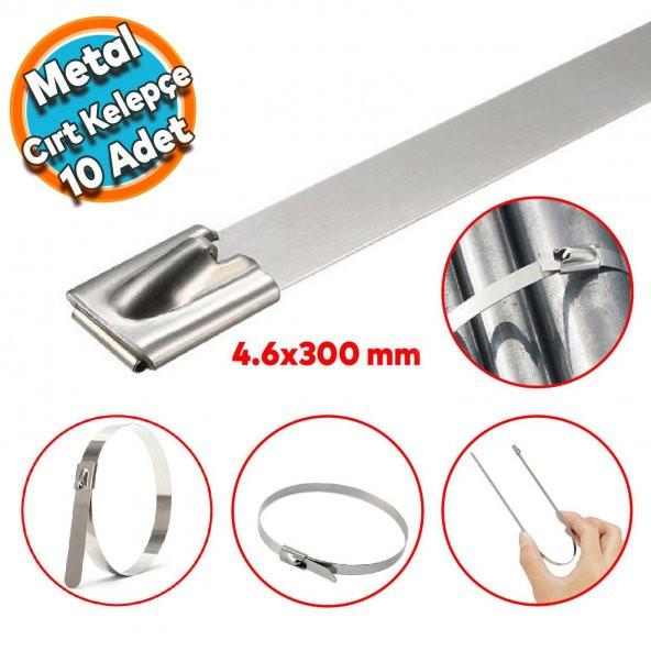 Cırt Kelepçe Metal Paslanmaz Çelik Kablo Zip Bağı Çok Amaçlı Bağlama 4.6x300 10 Adet ürün görseli 1