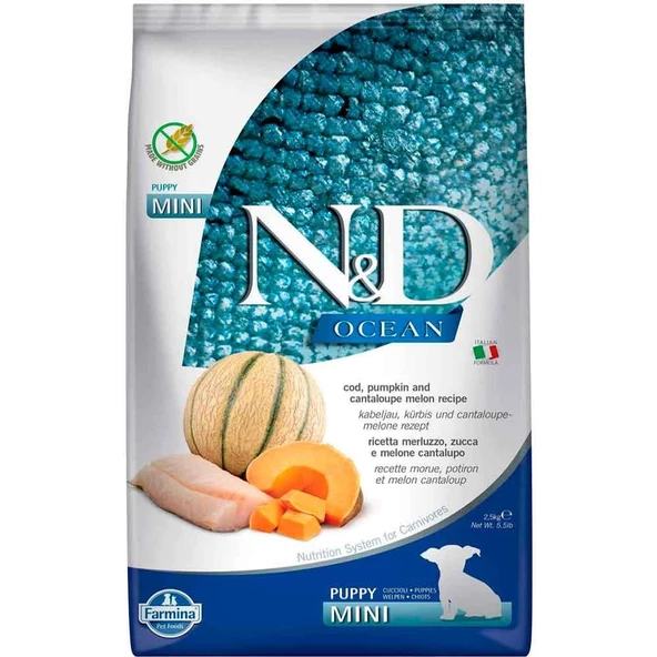 N&D Ocean Morina Balıklı Bal Kabaklı ve Kavunlu Küçük Irk Tahılsız Yavru Köpek Maması 2,5kg ürün görseli 1