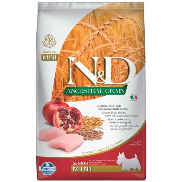 N&D Düşük Tahıllı Tavuk ve Narlı Küçük Irk Yaşlı Köpek Maması 2,5 Kg ürün görseli 1