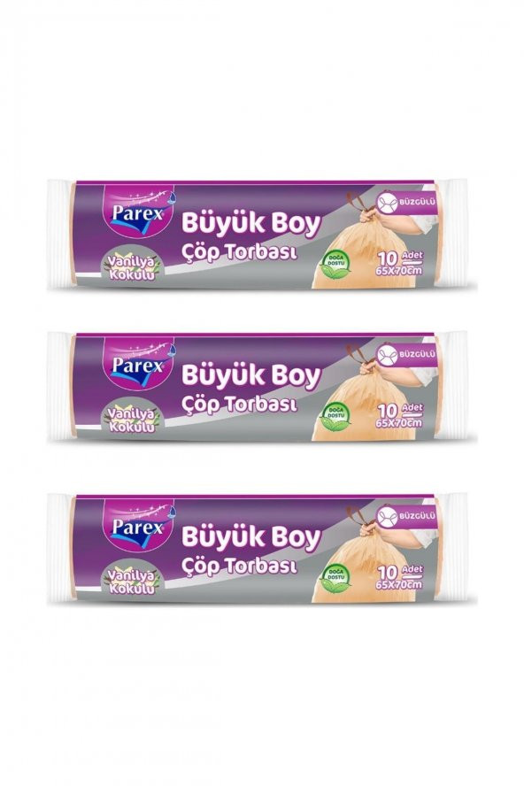 Parex Çöp Torbası Büyük Boy Büzgülü Vanilya Kokulu 10'lu X 3 Adet ürün görseli 1