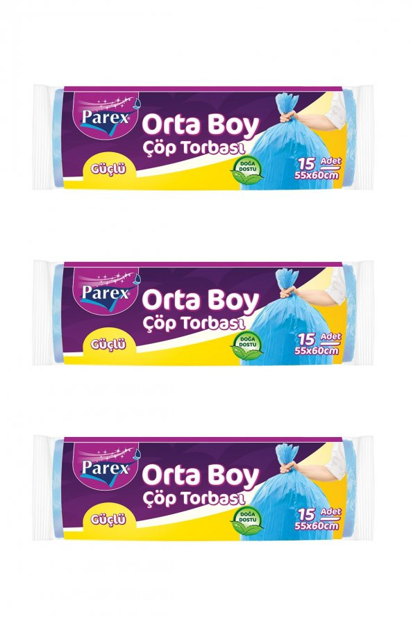 Parex Güçlü Çöp Torbası Orta Boy 3 Paket ürün görseli 1