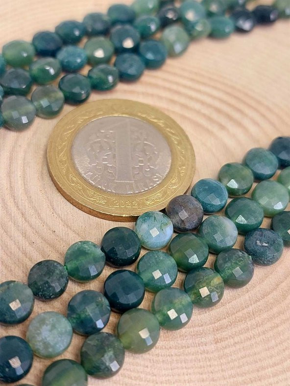 Akik Taşı YASSI Faset Kesim YARIM Dizi 6x4mm (42835) (18cm uzunluğundadır) ürün görseli 1