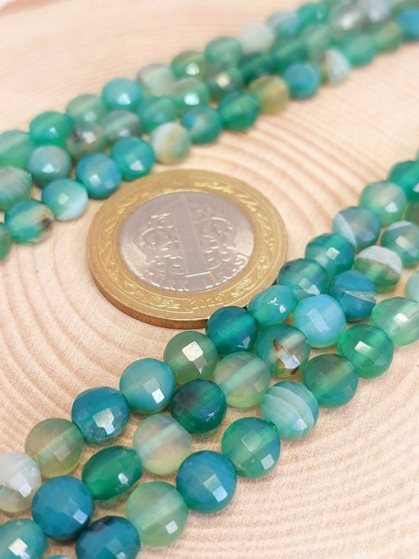 Akik Taşı YASSI Faset Kesim YARIM Dizi 6x4mm (42840) (18cm uzunluğundadır) ürün görseli 1