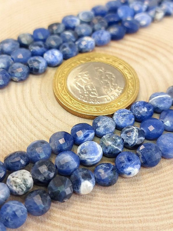 Sodalit Taşı YASSI Faset Kesim YARIM Dizi 6x4mm (18cm uzunluğundadır) ürün görseli 1