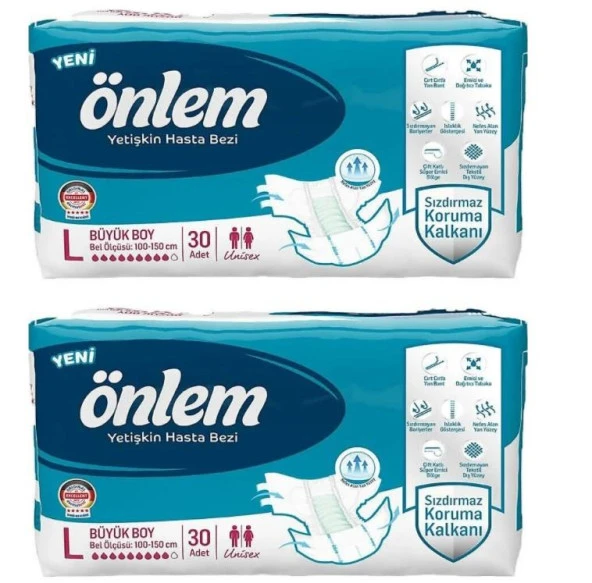Önlem Belbantlı Tekstil Yüzey Büyük Boy (L) 30'lu 2 Paket Hasta Bezi ürün görseli 1