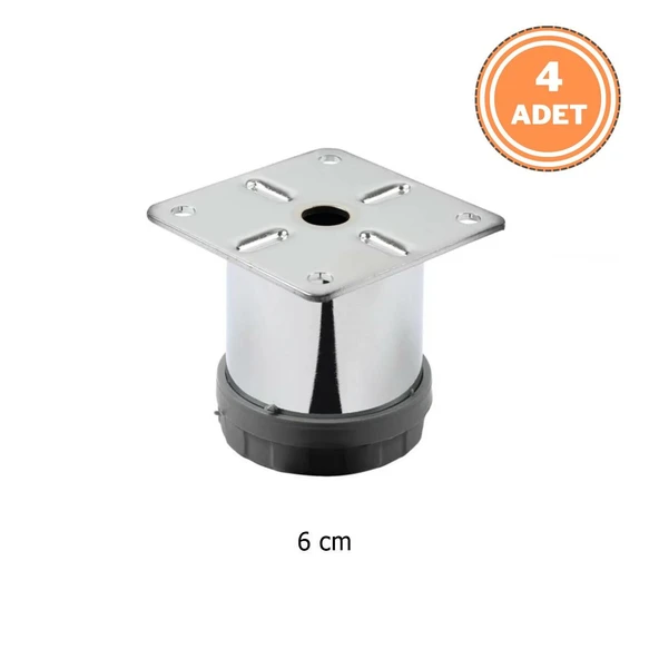 4 Adet Mobilya Ayağı Metal 6 cm  Alttan Ayarlı 42 mm Krom Ayak ürün görseli 1