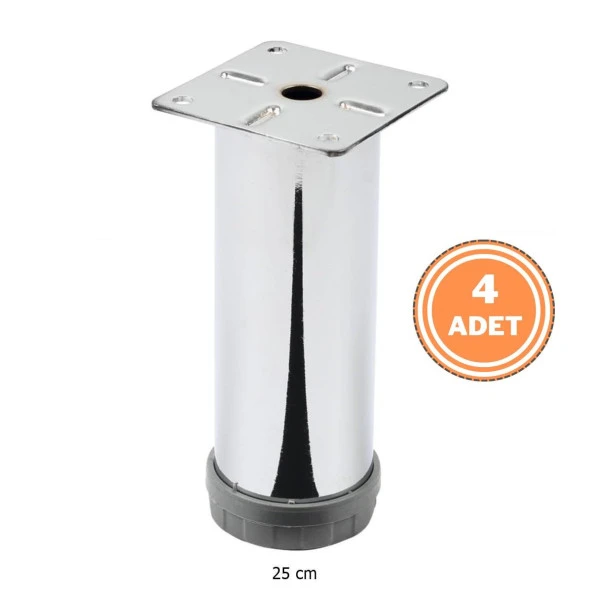 4 Adet Mobilya Ayağı Metal 25 cm Alttan Ayarlı 42 mm Krom Ayak ürün görseli 1