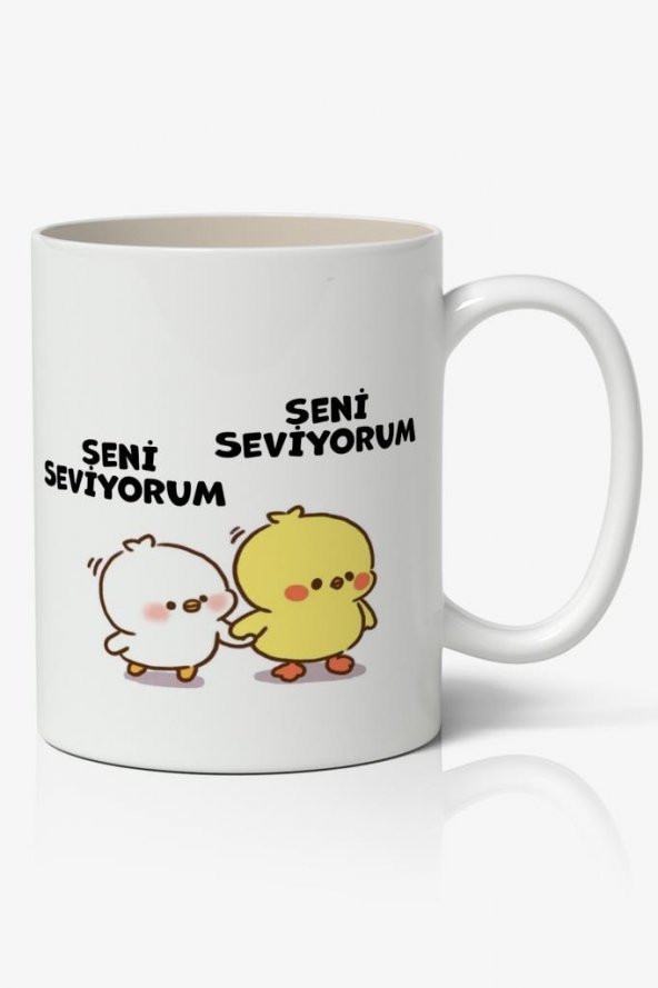 Seni Seviyorum Sevimli Civcivler Tasarımlı Kupa Bardak Baskılı Kahve Kupa Bardak ürün görseli 1
