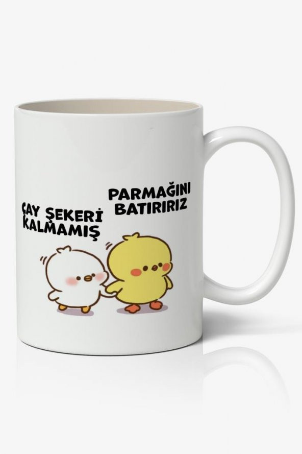 Çay Şekeri Kalmamış, Parmağını Batırırız Sevimli Civcivler Tasarımlı Kupa Bardak Baskılı Kahve Kupa Bardak ürün görseli 1