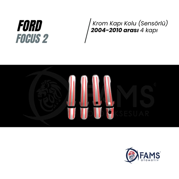 Ford Focus 2 Krom Kapı Kolu 4 Kapı 2004-2010 Paslanmaz Çelik (Sensörlü) - Resim 4