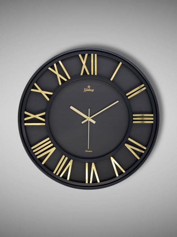 Galaxy Premium Serisi Modern Tasarımlı Roma Rakamlı 40 cm Duvar Saati Siyah-Gold ürün görseli 1