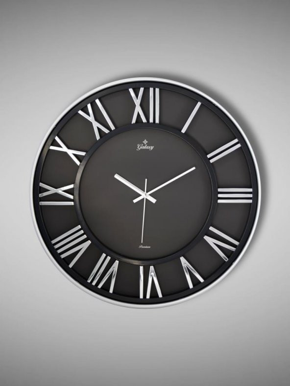 Galaxy Premium Serisi Modern Tasarımlı Roma Rakamlı 40 cm Duvar Saati Siyah-Gri ürün görseli 1