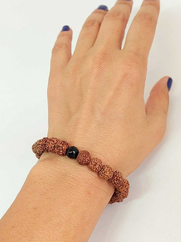 Obsidyen Taşlı Rudraksha Tohum Unisex Bileklik 8mm ürün görseli 1