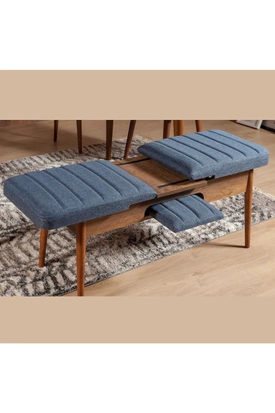 ZEYTUN Ahşap Açılır Bench Ceviz Lacivert - Resim 4