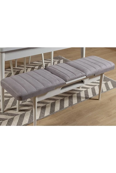 ZEYTUN Ahşap Açılır Bench Beyaz Soho Gri ürün görseli 1