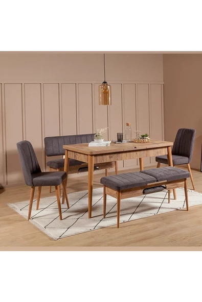 ZEYTUN Paris Banklı Yemek Masası Takımı Atlantik Soho Antrasit ürün görseli 1