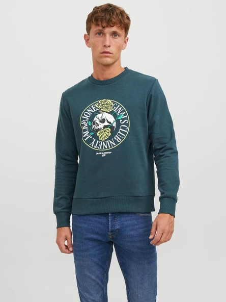 JACK JONES Erkek Kuru Kafa Baskılı Bisklet Yaka Sweatshirt 12244220 ürün görseli 1
