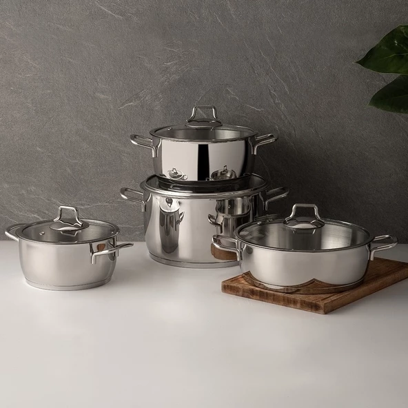 Nehir Silver Klasik 8 Parça Çelik Tencere Seti (8697076290026) ürün görseli 1