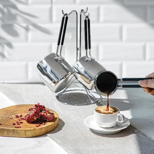 Nehir  Modern Askı Standlı 4 Parça Çelik Cezve Seti (8697076290156) ürün görseli 1