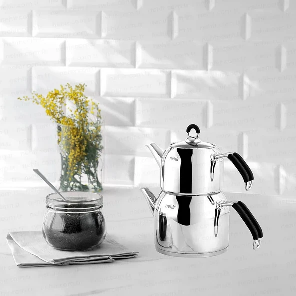 Nehir Modern Mini Çelik Çaydanlık Takımı 0,80 lt / 1,60 lt (8697076290057) ürün görseli 1
