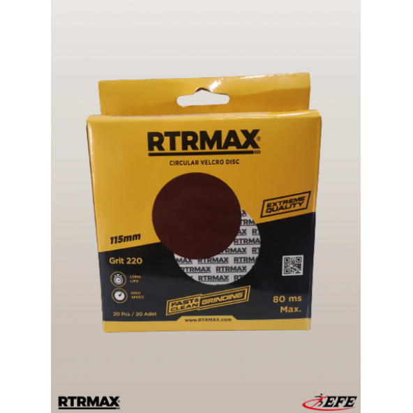 RTRMAX RDS115180 Alüminyum Oksit Cırtlı Zımpara 220 KUM 1 KUTU (20 AD) 115 MM ürün görseli 1