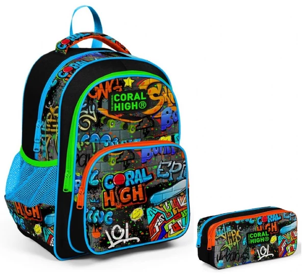 Coral High Siyah Grafiti Erkek Çocuk İlkokul Sırt Çantası ve Kalemlik Seti ürün görseli 1