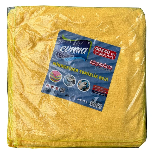 Evima Mikrofiber Bez Temizlik Toz Cam Bezi - Karışık Renk - 40 x 40 Cm. - 20 Adetlik Paket ürün görseli 1