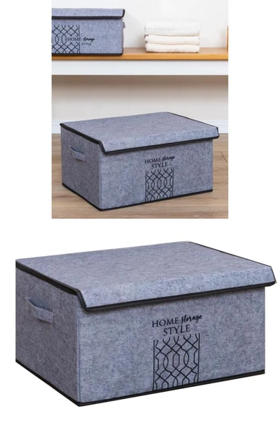 Keçe Kapaklı Maxi Hurç Kutu, Çok Amaçlı Düzenleyici Kutu Organizer Sandık Maxi Boy 47x37x24 Cm ürün görseli 1