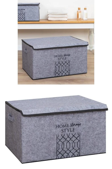 Keçe Kapaklı Mega Plus Baza Hurcu, Çok Amaçlı Düzenleyici Organizer Kutu Mega Boy 57x41x31cm GRİ ürün görseli 1