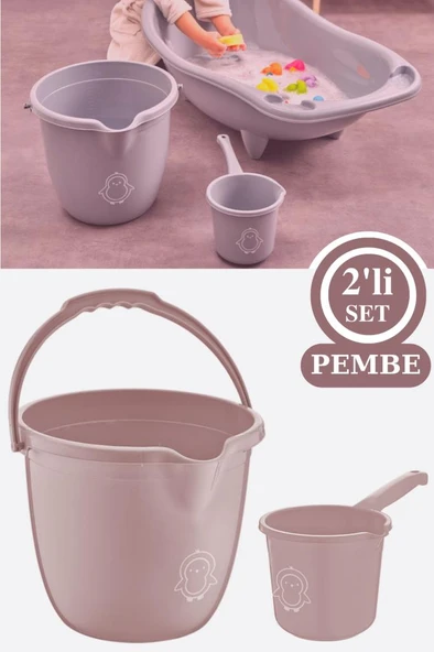 Flosoft Bebek Banyo Su Kovası ve Maşrapası Seti, Saplı Oluklu Kova 13lt ve Maşrapa 1,5lt 2’li Set ürün görseli 1