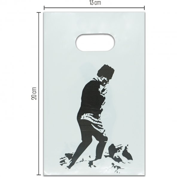 El Geçmeli Atatürk Baskılı Beyaz Plastik Çanta 20x13 cm ürün görseli 1
