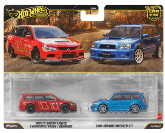 Hot Wheels Premium 2 Li Set Lancer Evolution / Subaru Foreste Kırmızı - Mavi ürün görseli 1
