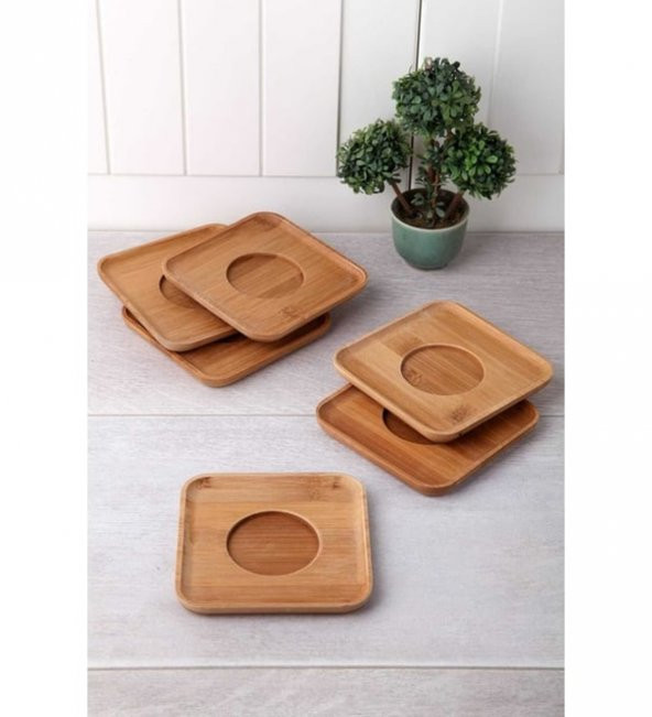 6lı Bambu Kare Çay Tabağı Seti Bardak Altlığı - Resim 2