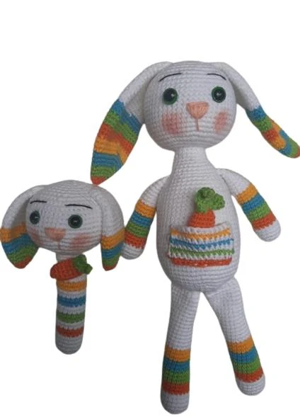 Şapşik Tavşan Uyku Arkadaşı ve Çıngırak Amigurumi Organik Oyuncak ürün görseli 1