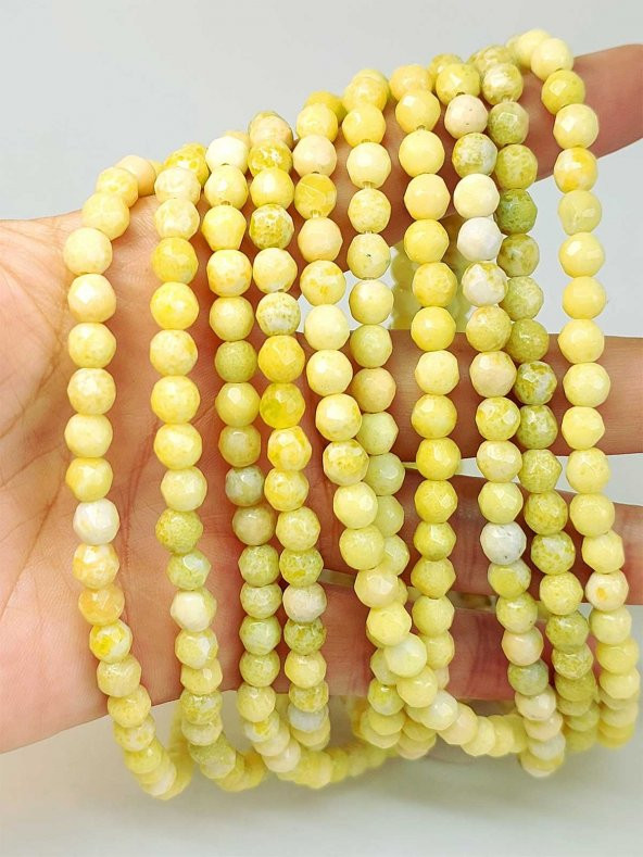 Peridot (Zebercet) Taşı Açık Yeşil-Beyaz Alacalı Faset Kesim Dizi 6mm ürün görseli 1