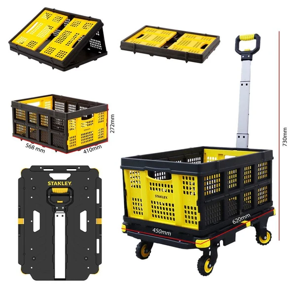 STANLEY PC532B 137kg 62x45cm Dört Tekerli Çekme Kollu Yük ve Paket Taşıma Arabası + FT505 Çok Amaçlı Taşıma Sepeti ürün görseli 1