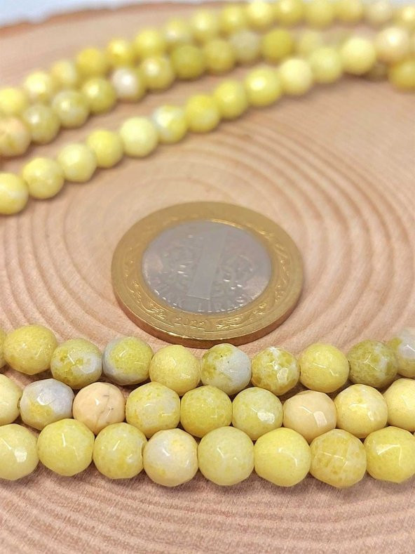 Peridot (Zebercet) Taşı Açık Yeşil-Beyaz Alacalı Faset Kesim YARIM Dizi 6mm (18cm uzunluğundadır) ürün görseli 1