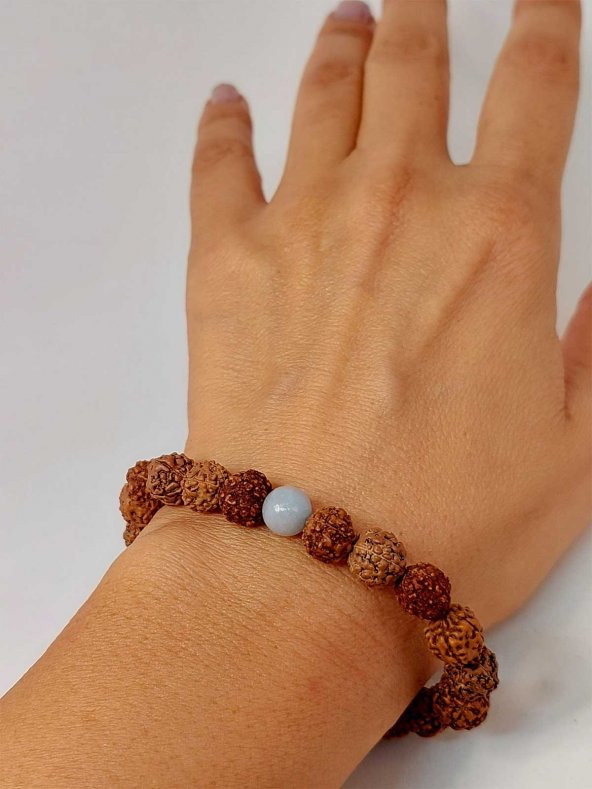 Angelit Taşlı Rudraksha Tohum Unisex Bileklik 8mm ürün görseli 1