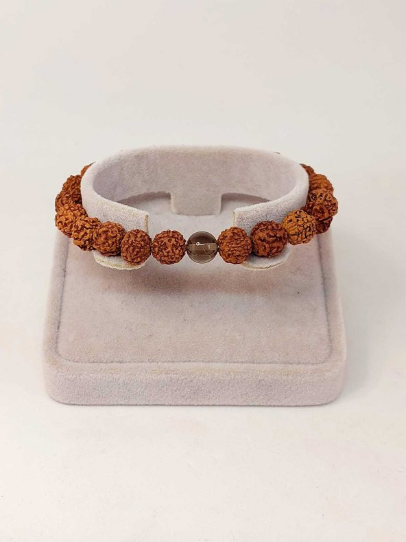 Dumanlı Kuvars Taşlı Rudraksha Tohum Unisex Bileklik 8mm ürün görseli 1