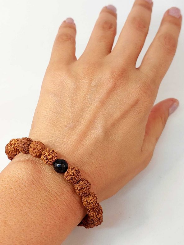 Golden Obsidyen Taşlı Rudraksha Tohum Unisex Bileklik 8mm ürün görseli 1