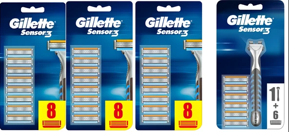 Gillette Sensor3 Erkek Tıraş Bıçakları 8+8 +8+6 yedek + Makina ürün görseli 1