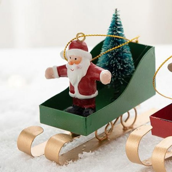 1 Adet 11x7cm Metal Kızakta Noel Baba Ağaç Süsü ürün görseli 1