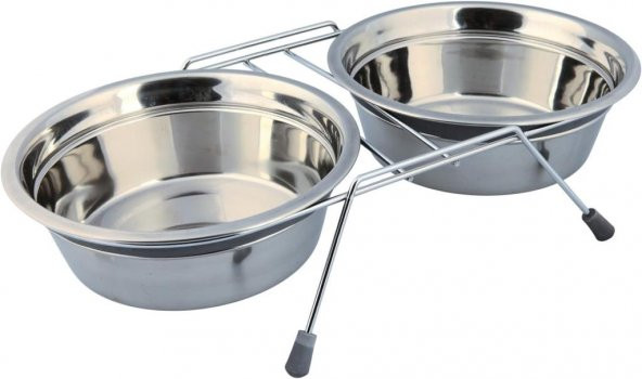 Trixie Köpek Mama Su Kabı Tıkırtısız Paslanmaz Çelik 2x1,5Lt 25cm Gri ürün görseli 1