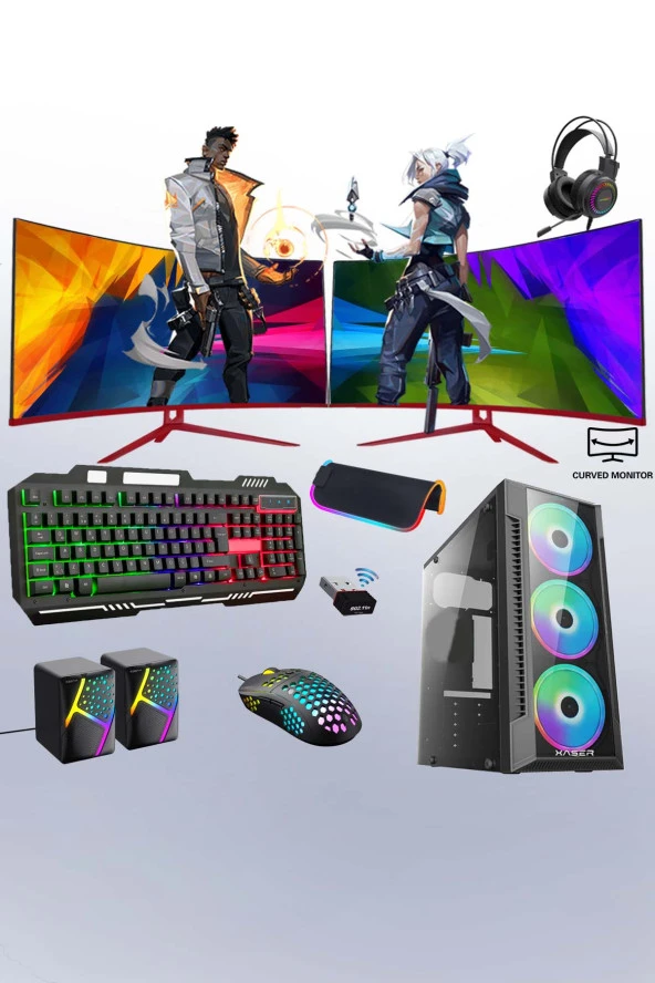 Xaser Xsr252 i7 3770 16GB Ram 512GB SSD 4GB RX550 Ekran Kartı 24" Dual Curved Oyun Hazır Sistem ürün görseli 1
