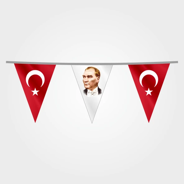 İpe Dizili Süsleme Üçgen Ata ve Türk Bayrağı 25 metre ürün görseli 1