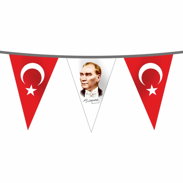 İpe Dizili Süsleme Üçgen Ata ve Türk Bayrağı 25 metre ürün görseli 1